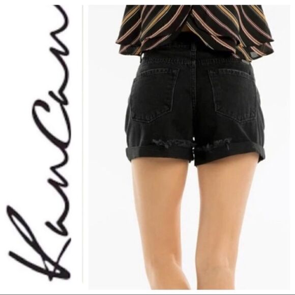 KANCAN BLACK RIPPED CUFFED SHORTS SIZE 5/26 - Picture 2 of 7